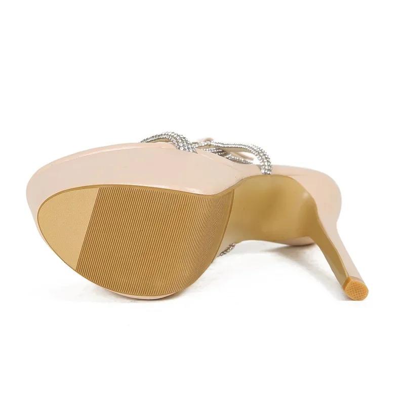 Eilyken Сексуальные женские сандалии на высоком каблуке с кристаллами на очень высоком каблуке, летние туфли на платформе с открытым носком и пряжкой, вечерние туфли для выпускного вечера