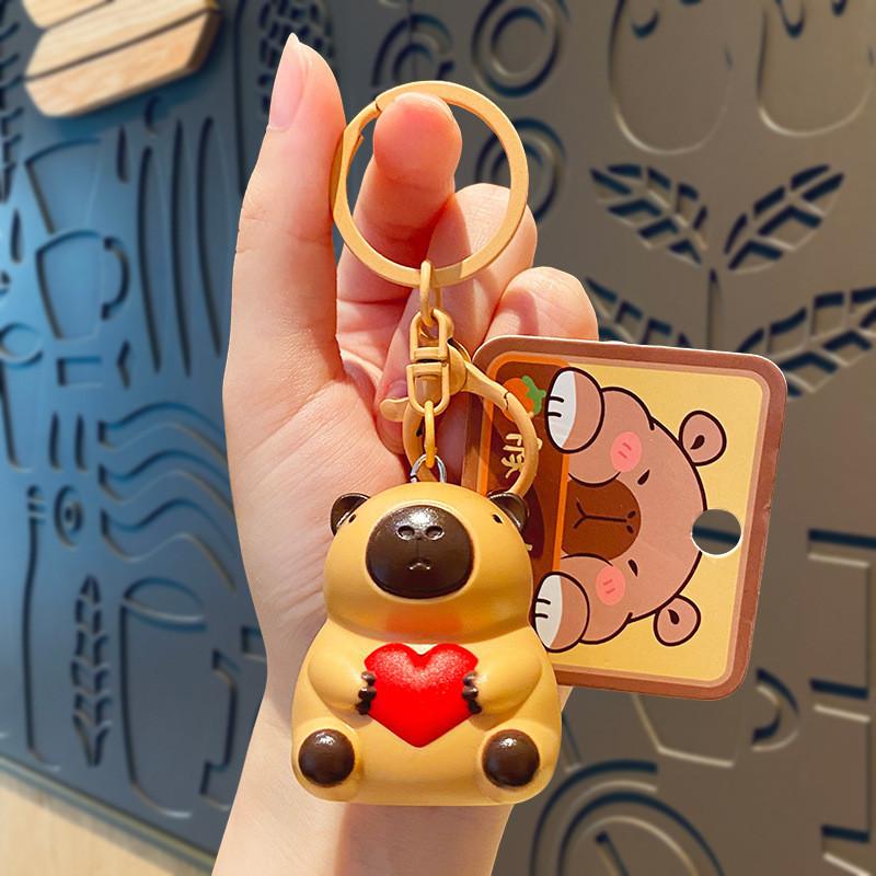 Unique Light Up Sound Heart Capybara Keychain Silicone Material For Parties And Celebrations