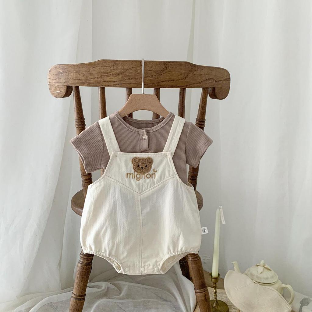 2024 New Baby Bear Romper Suit: Stylish Solid Color Short-Sleeve T-Shirt Overalls for Boys and Girls