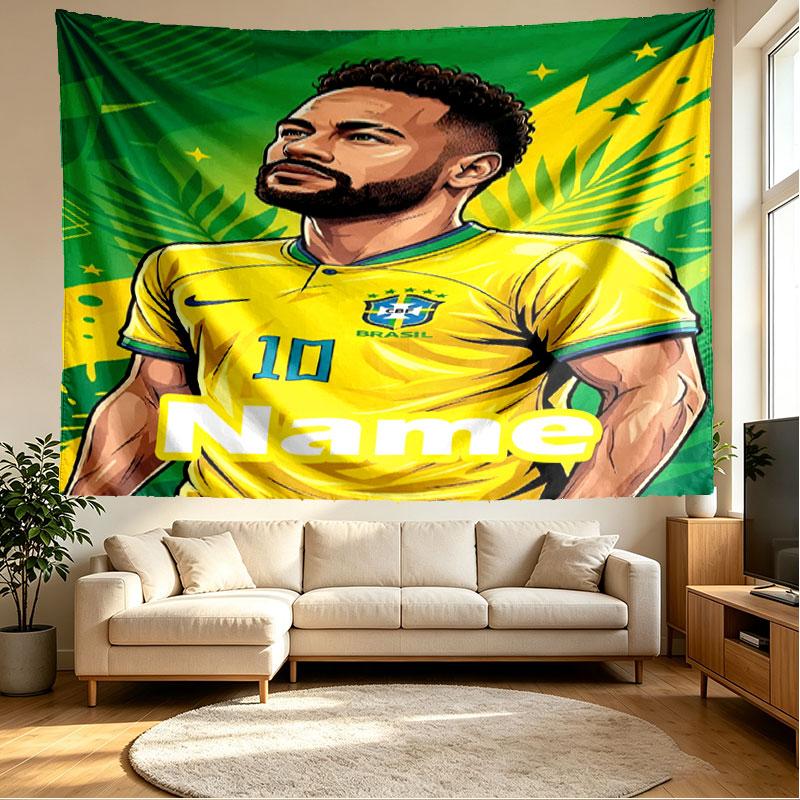 Custom Name Personalized Neymar Jr Print Tapestry, Wall Art Decor, Bedroom, Dorm, Apartment, LivingRoom, Party Backdrop, Gift for Birthday