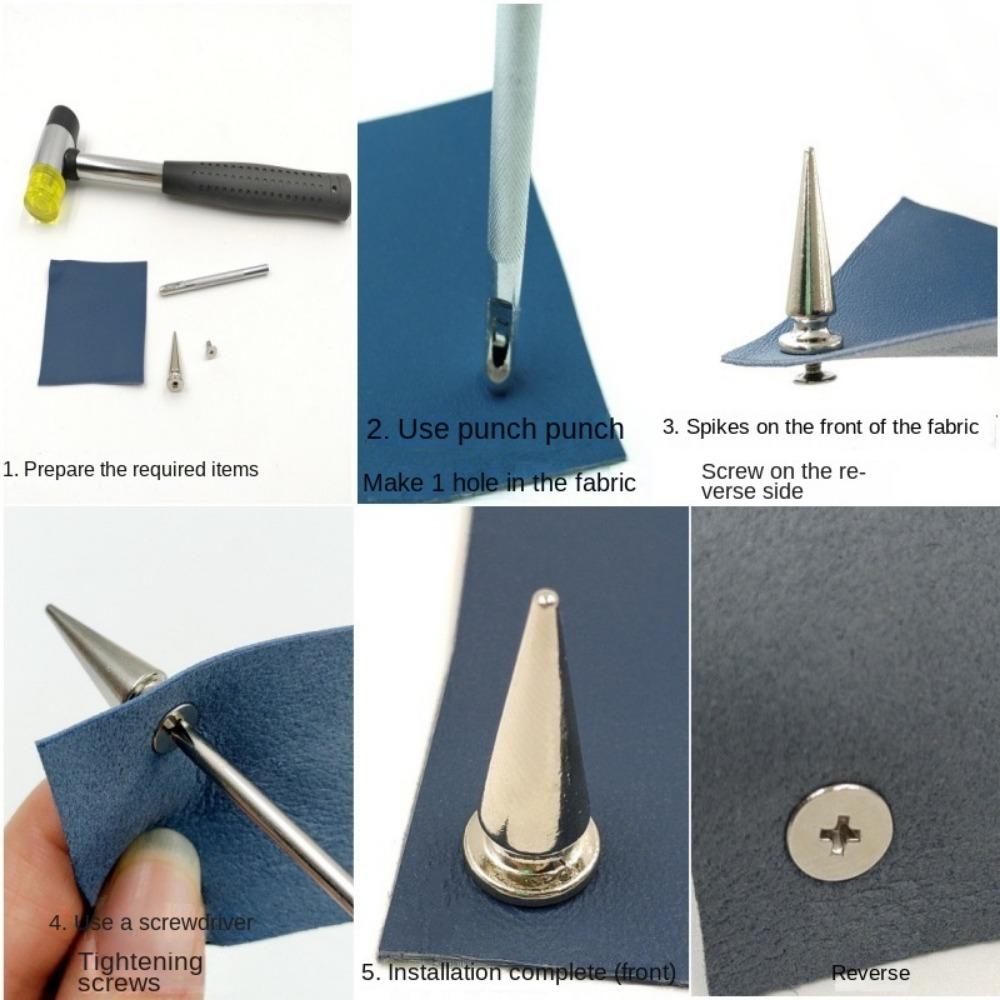 80 Sets DIY Decoration Punk Rivet Mixed Size Back Studs & Spike Cone Screw  Leather Craft