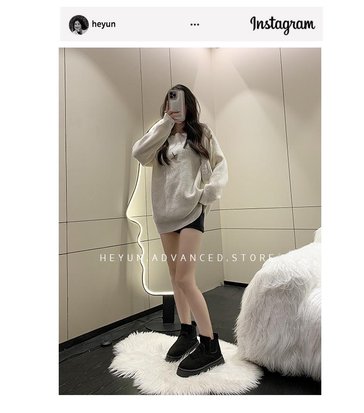 Трендовые утепленные ботинки на толстой подошве с эластичной лентой и нескользящей подошвой