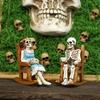 Skeleton Couple Figurine Resin Male And Female Skeleton Ornament Skeleton On Rocking Chair Statue for Halloween Mantel Shelf Decor