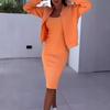 2 шт./комплект женский пальто платье комплект однобортный круглый вырез длинный рукав жакет облегающее платье-комбинация осеннее платье миди жакет комплект OL коммутационный офис