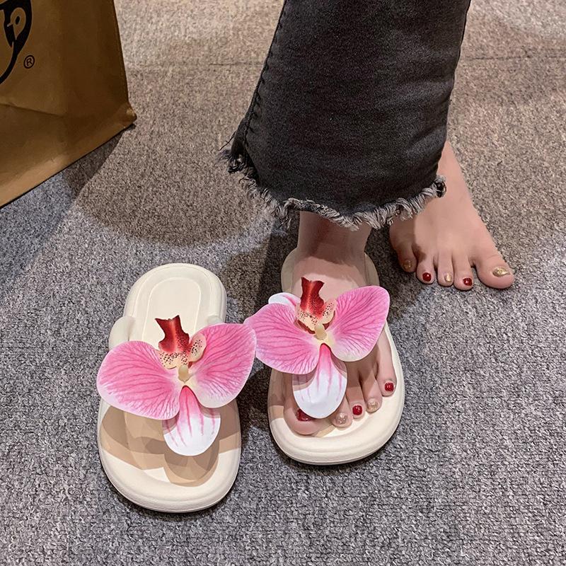 Роскошные женские тапочки Barbie Phalaenopsis Herringbone 2024, новая внешняя одежда на толстой подошве, летние пляжные тапочки высокого класса