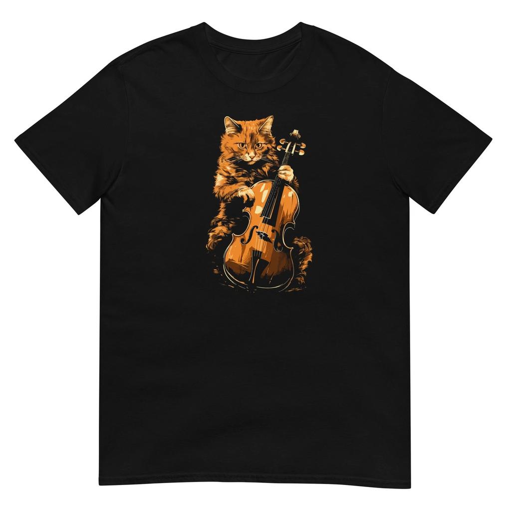 Футболка с кошкой Игрок на виолончели Скрипичная футболка Любитель кошек Кот Домашнее животное Футболка Унисекс Дизайн
