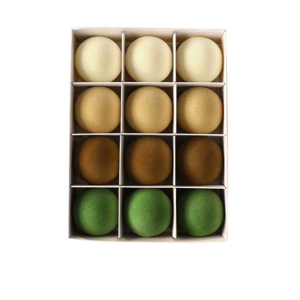 6cm 12pcs Mixed Color Plastic Flocked Christmas Balls, Colorful Hanging Balls, Christmas Tree Ornaments, Boxed, Window Decoration Round Balls