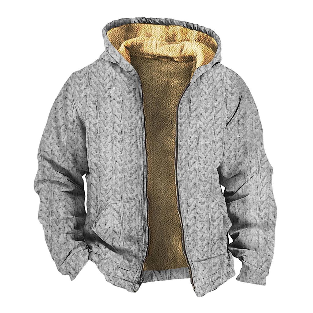 Мужская зимняя флисовая толстовка с капюшоном на молнии с накладным карманом, повседневная куртка