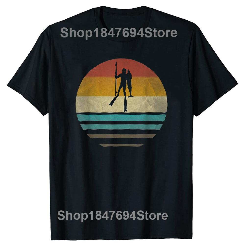 Spearfishing T Shirt Retro Vintage Tee Tops Round Neck Short-Sleeve Fashion Scuba Diving Tshirt Clothing Casual Basic T-shirts Unisex
