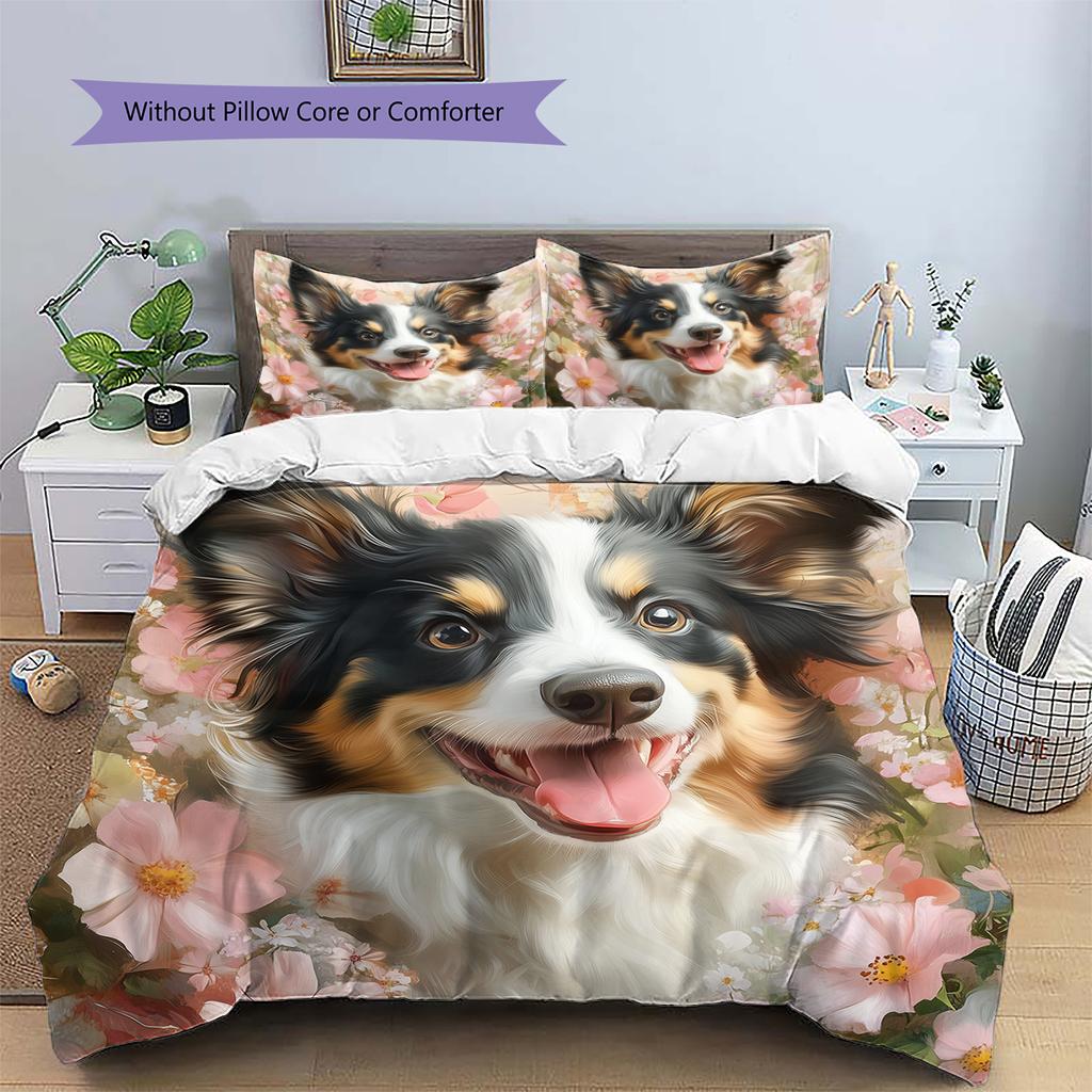 Border Collie Pattern Bedding Home Decoration Birthday Gift (1 * duvet cover + 2 * pillowcase, without core)