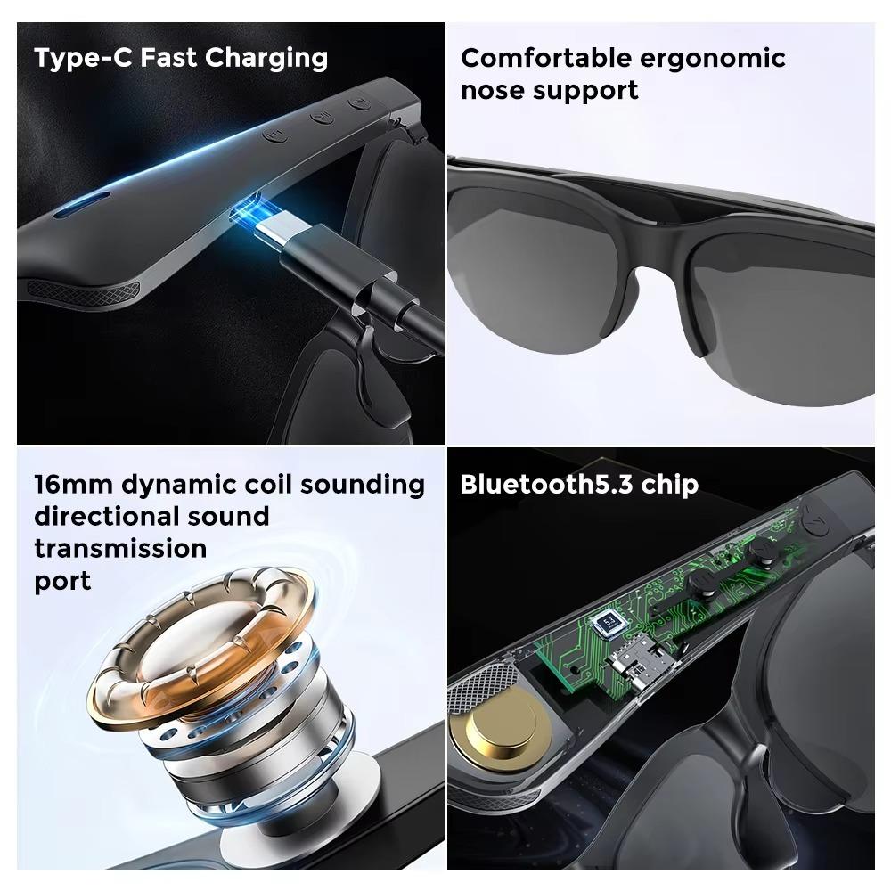 Translation Bluetooth Glasses Earphones AI Real Time Sunglasses for Driving Cycling