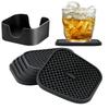 Set of 6 Silicone Coasters Insulating Cup Tea Stylish (with Holders) - Non-slip, Absorbent, Mats, Easy-to-Wash Trays, (Square, Black)