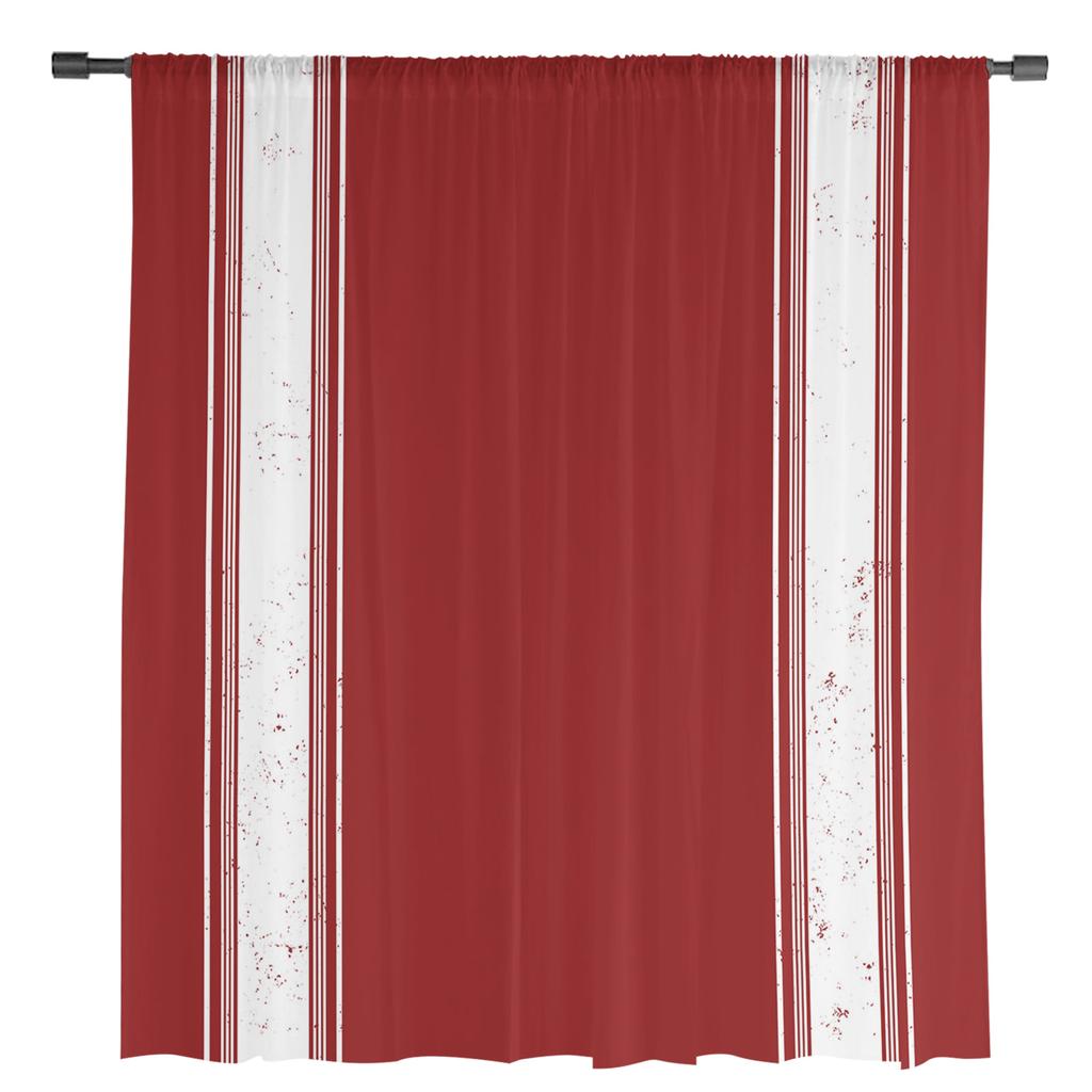 Рождественские красные полосатые фермерские прозрачные шторы Домашние оконные украшения Вуалевые тюлевые шторы для гостиной спальни кухни