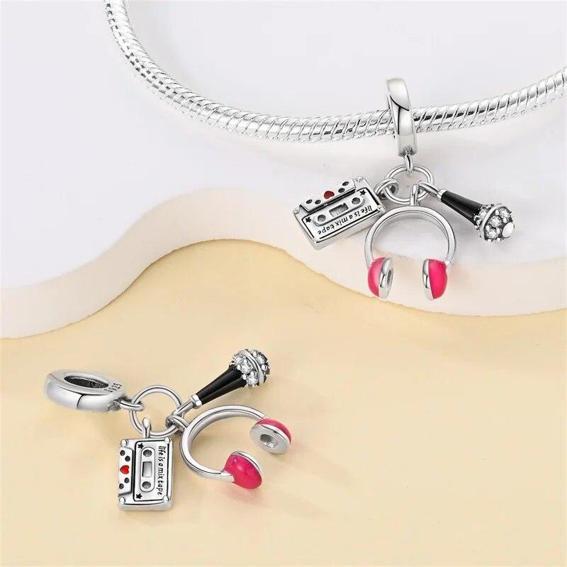 100% стерлингового серебра 925 пробы, панк-гитара, саксофон, музыкальные подвески, бусины, FitNew, оригинальные браслеты, ожерелья, изысканные ювелирные изделия своими руками, подарок