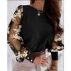 Women Fashion Long Sleeve Crew Neck Casual Color Block Shirt
