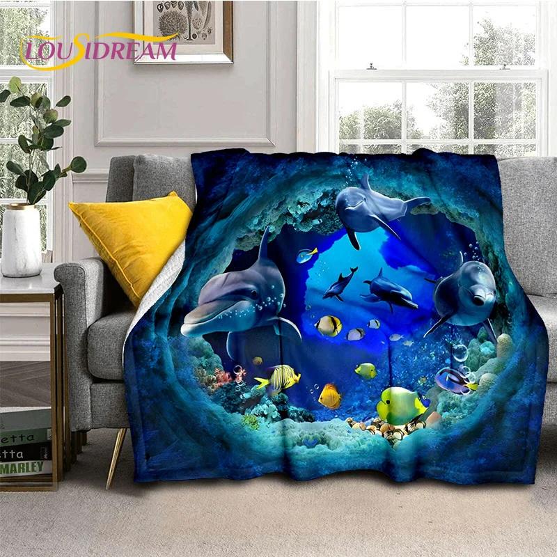 3D Illusion Underwater World Seabed Shark Dolphin Soft Flannel Blankets,Throw Blanket Comfortable Blanket for Beds Home Bedroom