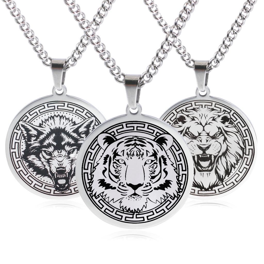 Bear Wolf Tiger Lion Elk Animal Mens Punk Pendant Necklace Stainless Steel Sweater Chains Women Choker Jewelry Gifts