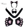 1 комплект, набор перчаток для кошек с галстуком-бабочкой на хвосте и регулируемой повязкой на голову, мягкий плюш, реквизит для выступлений на Хэллоуин, аксессуары для фотосессий, комиксов