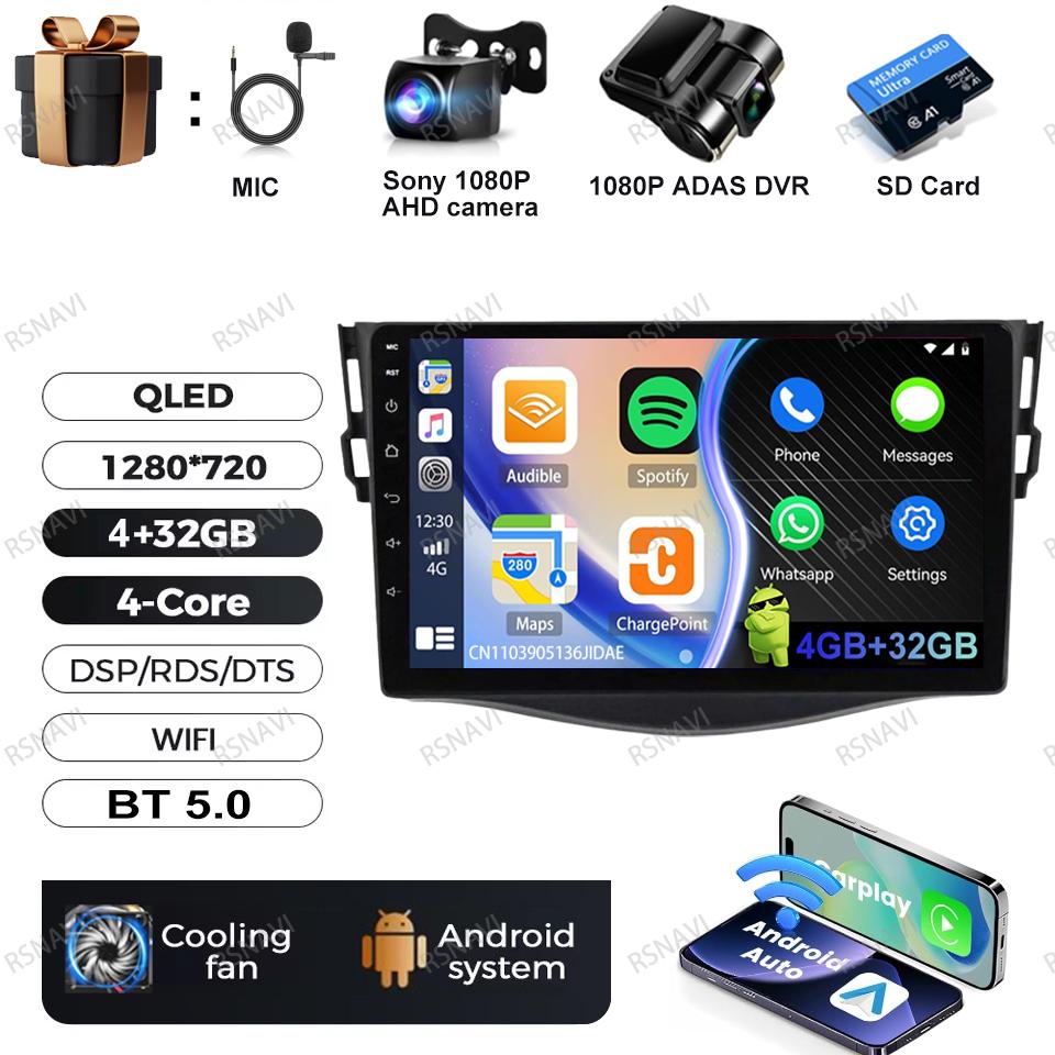 Car Radio Android 16 For Toyota RAV4 Rav 4 2005-2013 DVD Viedo Player DSP 5G WIFI Wireless Carplay Auto Multimedia QLED Qualcomm