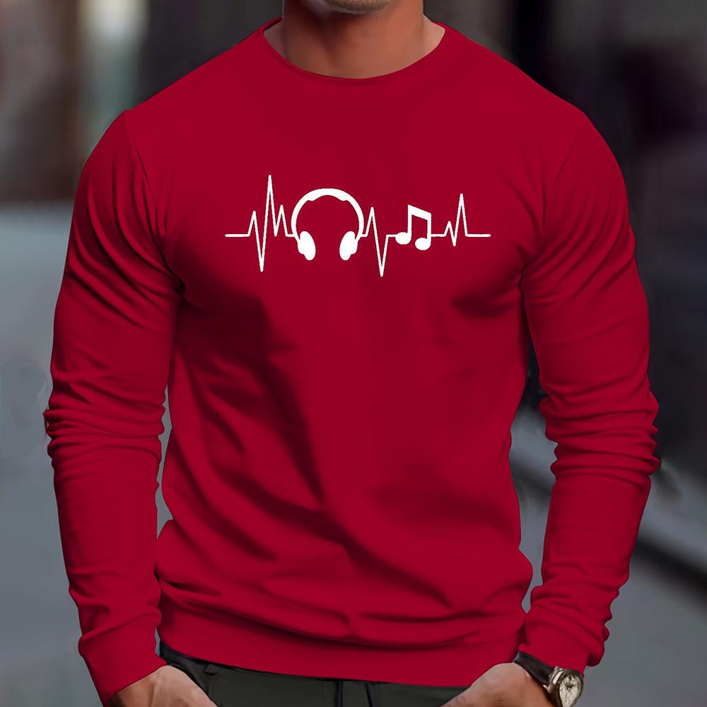 Мужская осенняя повседневная футболка с длинным рукавом и круглым вырезом 2023 года, новые мужские спортивные топы с 3D-цифровой музыкальной печатью, зимняя нижняя рубашка