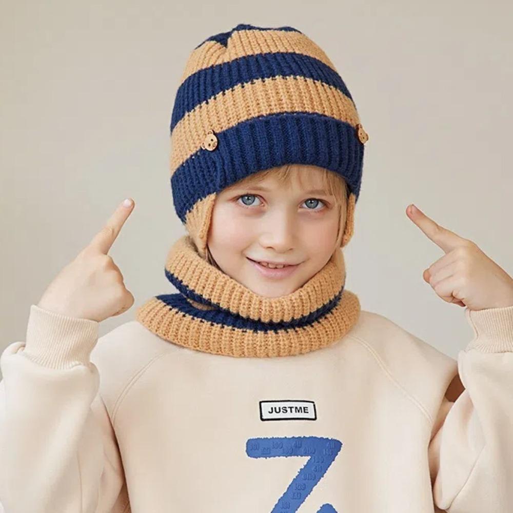 2pcs Neck Warmer Children Hat Scarf Set Fleece Lining Children Winter Hat Scarf  for Winter