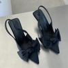 Fashion 2024 Women's Summer New Elegant Bow Designer Sandals PU Leather Sexy Pointed Toe Party Dress Women's High Heels Large Size