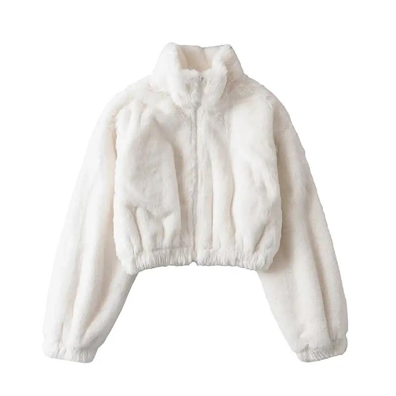 Женские повседневные свободные зимние укороченные топы с воротником-стойкой и длинными рукавами на молнии, черно-белое пальто, женские теплые флисовые короткие куртки