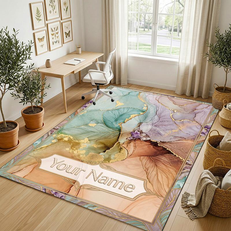 Abstract Art Theme Soft Crystal Velvet Rug Custom Name & Text Print Non Slip Floor Rug for Bedroom Living Room