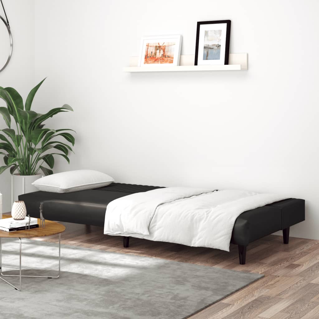 2 Seater Sofa Bed in Black Artificial Leather