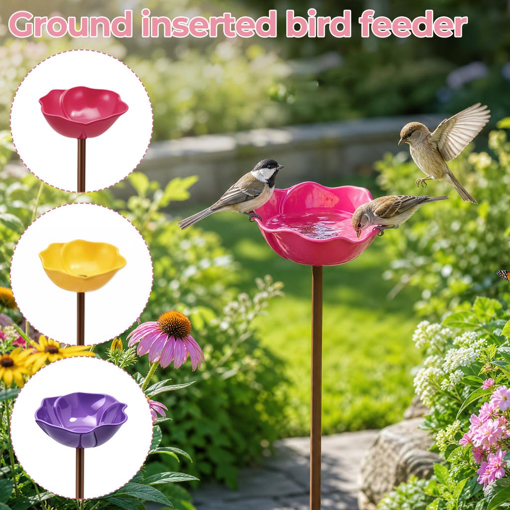 Bird Bath Metal Bee Water Feeder 60cm Pollinator Water Station Flower Shaped Bird Water Feeder for Outdoor Yard Garden Decor