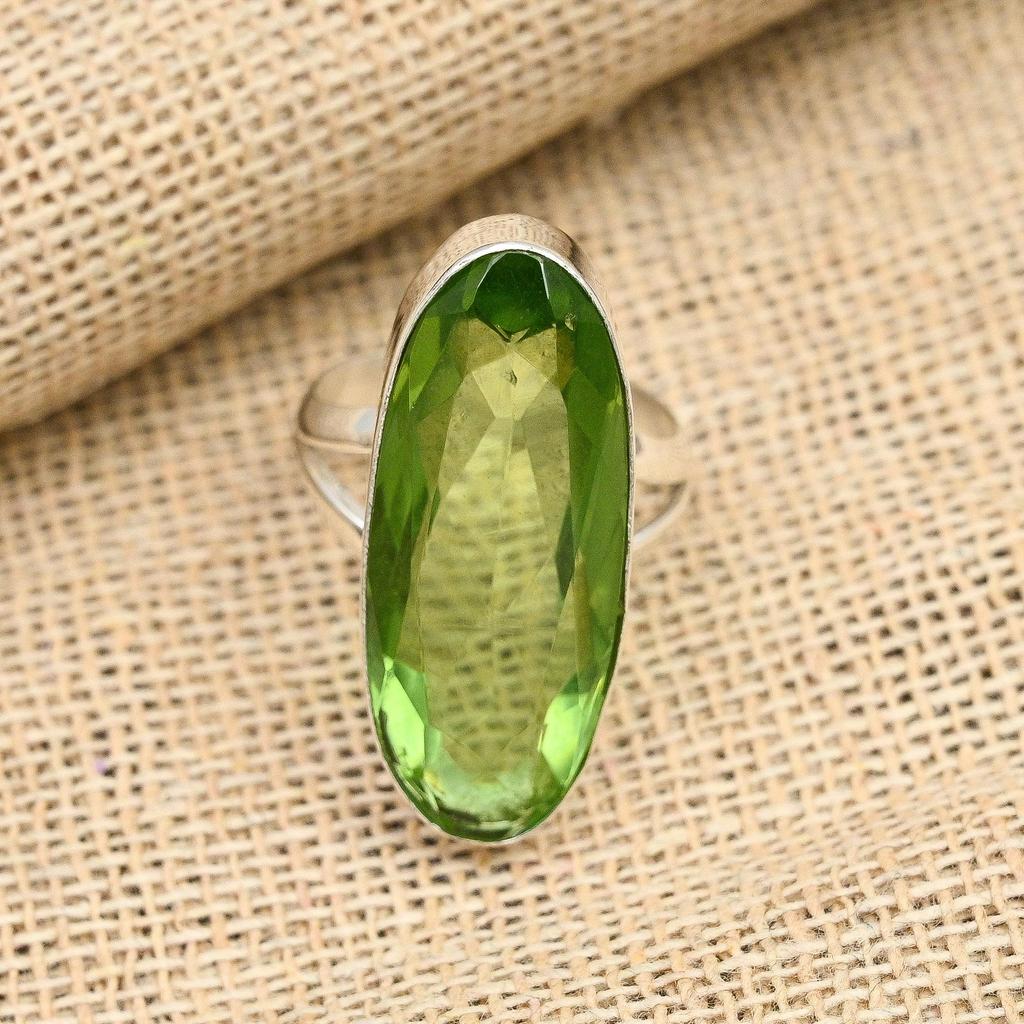 Великолепное кольцо из стерлингового серебра 925 пробы с великолепным зеленым аметистом и драгоценным камнем ручной работы для нее