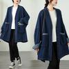 Осеннее пальто Винтажный V-образный вырез Большой карман Джинсовая куртка Свободный крой Все сочетается Ветровка Женская верхняя одежда Женское пальто 2025