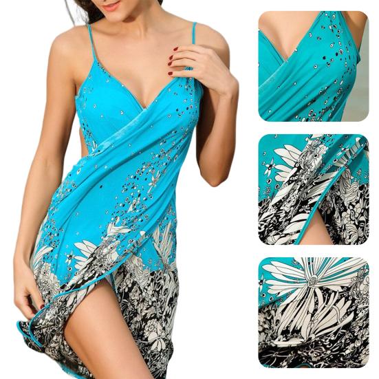 Sexy Cover-Up Dress V Neck Summer Flower Print Bikini Cover Dress