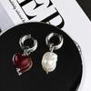 Retro Trendy Geometric Irregular Stereo Heart-Shaped Earrings for Women Asymmetrical Imitation Pearl Earrings Punk Jewelry
