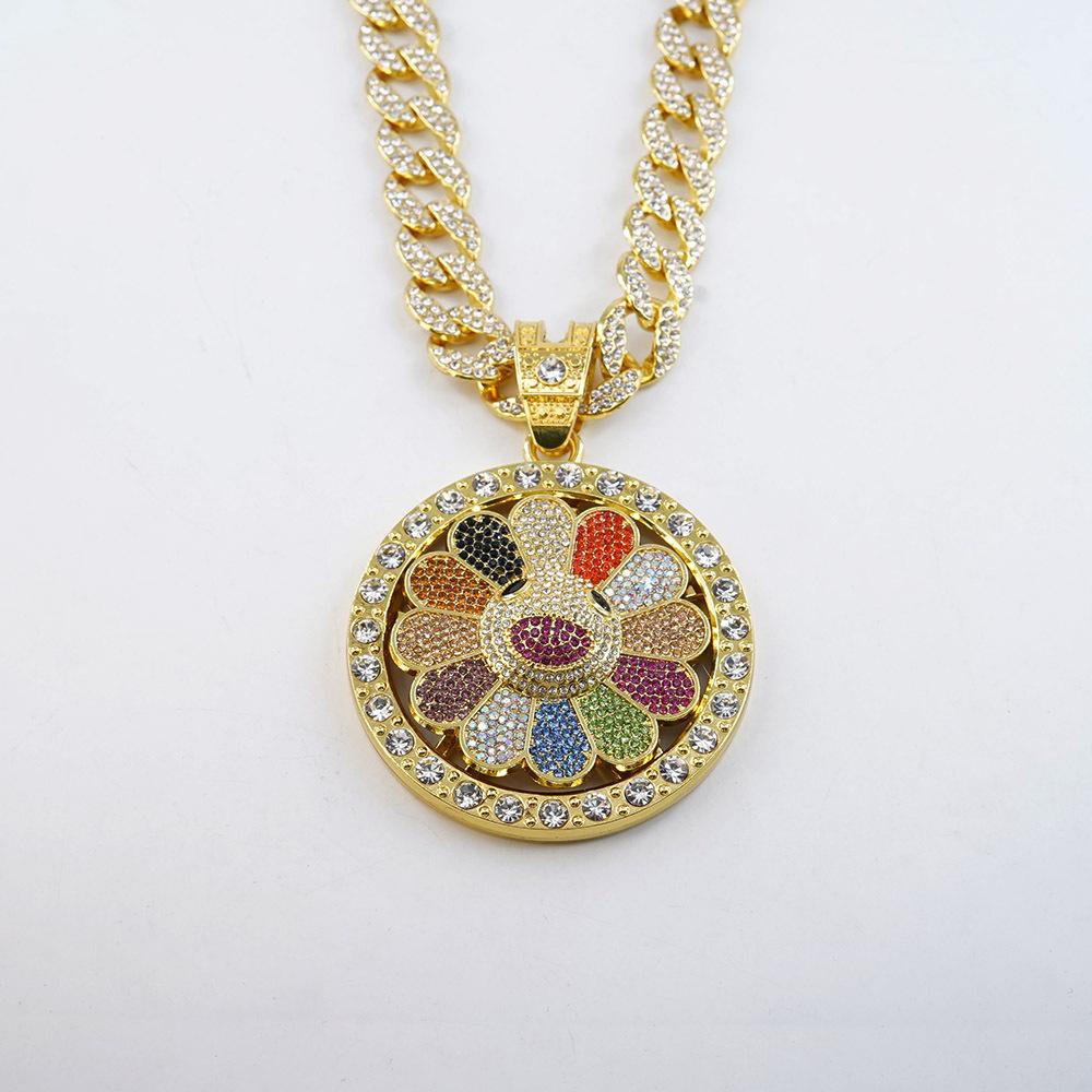 Красочный вращающийся кулон в виде подсолнуха, кубинский предмет, европейское и американское ожерелье, модный бренд в стиле хип-хоп, персонализированные цветочные украшения