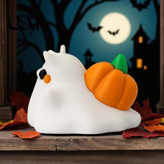 Creative Gift for Snail Lovers Ghost Ornament with Pumpkin Decor, 3D Printed Collectable PLA Art Figures Cute Halloween Figurine, Statue Desktop