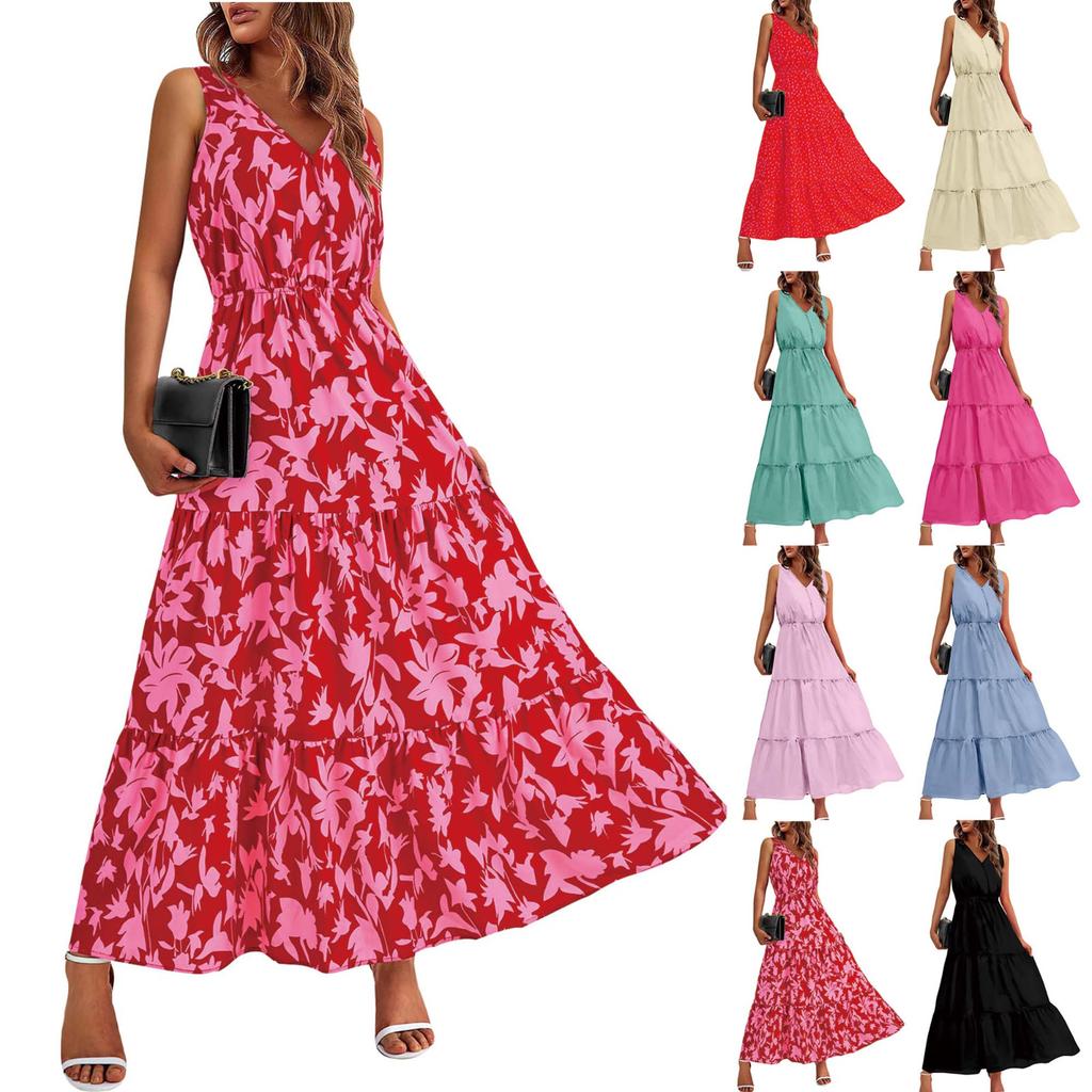 Women's Flowing Dresses Women's Summer Dresses Casual Sleeveless Long Dresses Cute Floral Long Dresses