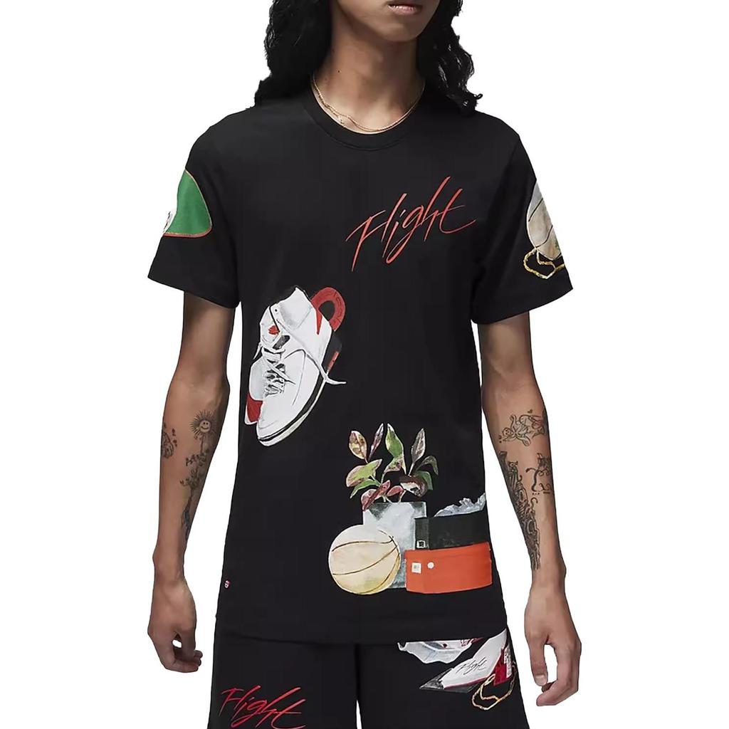 Men's Air Jordan Shoes Pattern Printing Round Neck Pullover Short Sleeve Black T-Shirt DQ7379-010