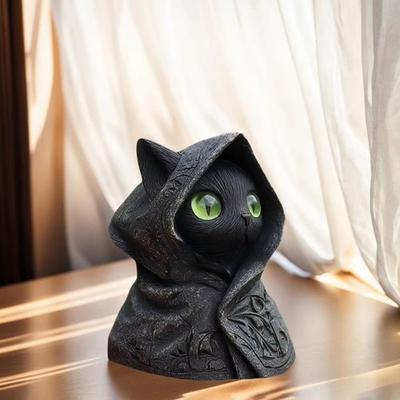 Фигурка кошки ручной работы Набор фигурок черных кошек для декора на Хэллоуин Миниатюрные скульптуры кошек из смолы ручной работы Подарок для влюбленных Настольный