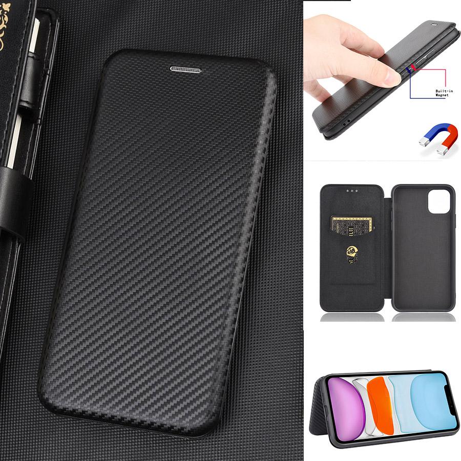 Магнитный чехол-книжка из углеродного волокна для IPhone 15 14 13 12 Pro Max Mini 11 SE XS XR X Max 6 6S 7 8 Plus с держателем для карт