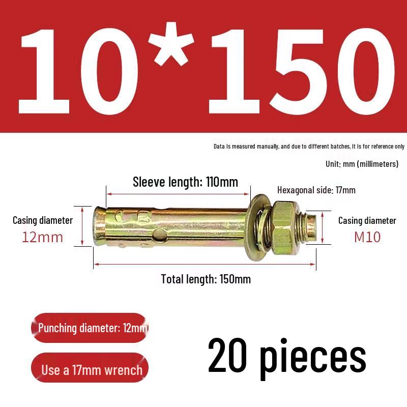 Zinc-Plated Expansion Bolts Set: Cantonese Pull-Out & Explosion-Proof Tubes - Sizes M6, M8, M10