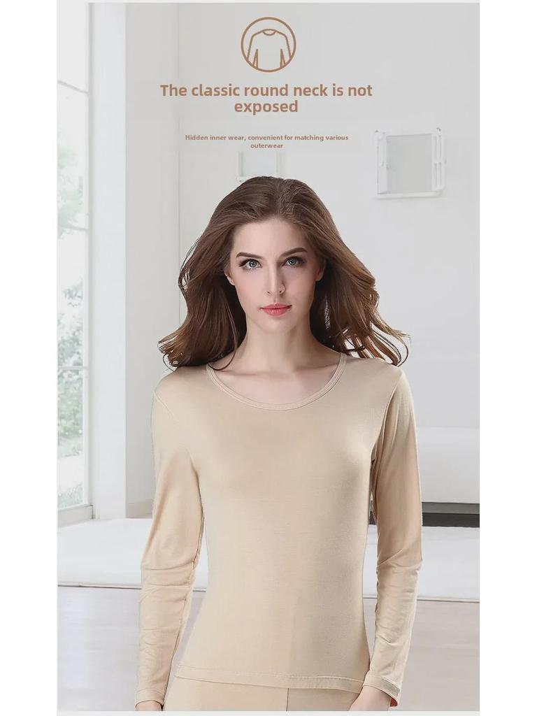 Женский термосвитер из чистого хлопка с длинными рукавами - круглый вырез, теплый топ на осень/зиму