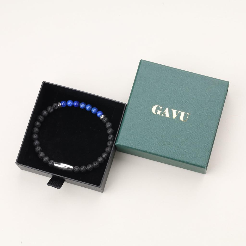 GAVU Men's Lapis Lazuli and Lava Stone Magnetic Power Stone Bracelet