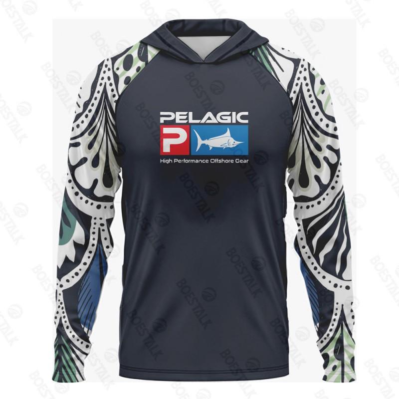 Mens Long Sleeve Hooded Fishing Shirt UV Protection Quick Dry Breathable Outdoor Apparel