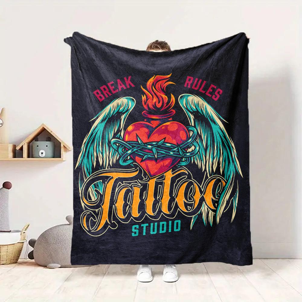 Tattoo Art Flannel Blanket Throw Blanket Soft Warm Sofa Bed Camping Car home Decor Unique Christmas Gift C930381