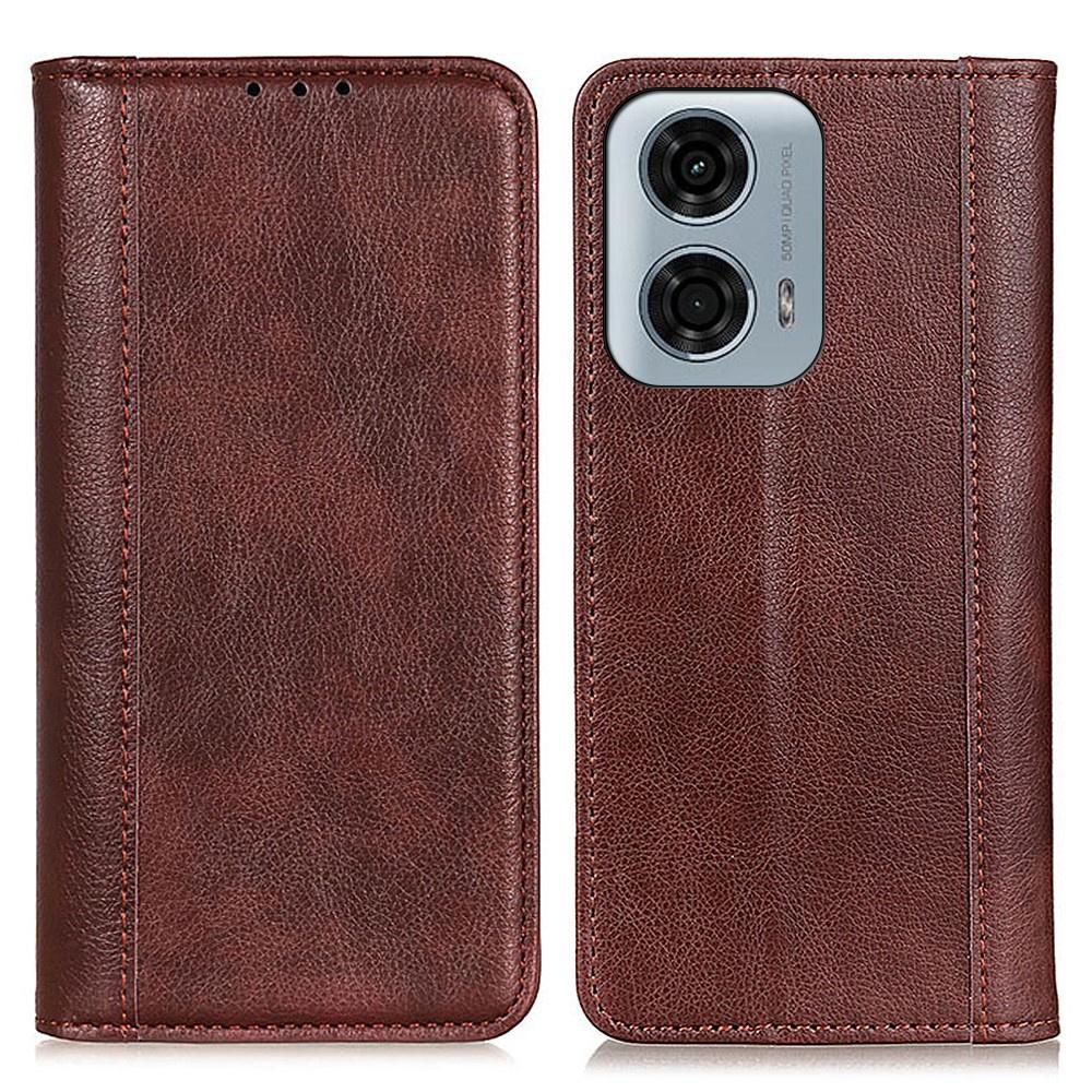 Flip Case for Motorola Moto G04 / G24 / G24 Power, Split Leather, Brown