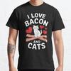 Summer Men Fashion Casual Short Sleeves I Love Bacon and Cats Black Tees Oversized T-shirts