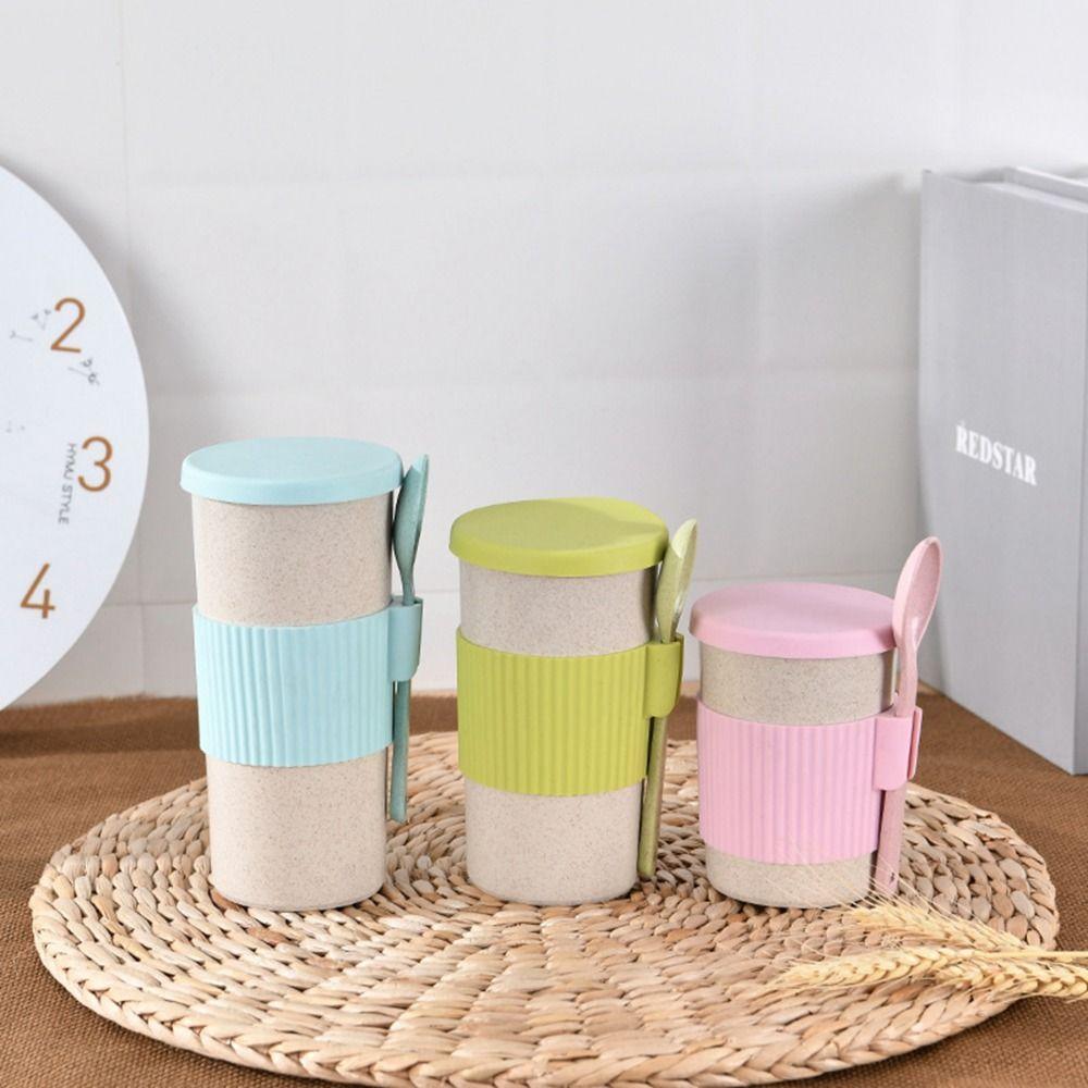 Camping Outdoor Eco-friendly Portable Wheat Straw with Lid Drinkware Tumbler Cup Tea Cup Coffee Mug