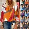 Women's Shirt Blouse Print Button Casual Vintage Fashion Crewneck 3/4 Sleeve Top