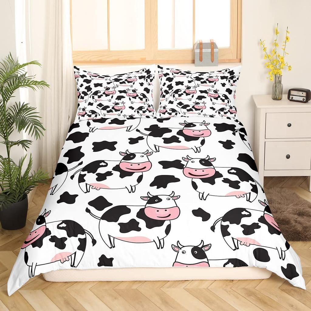 Milk Cow Wild Animals Pattern Duvet Cover Set King Queen Size Polyester Comforter Cover For Kid Girl Bedding Set With Pillowcase